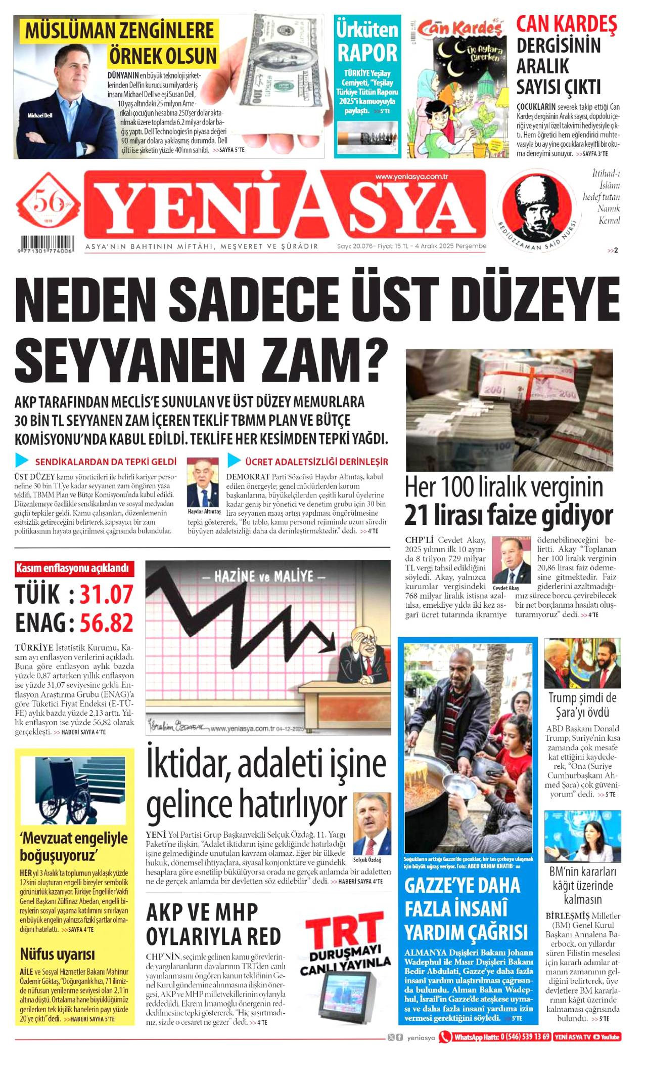 Yeni Asya gazete manşeti 04 Aralık 2025 Perşembe