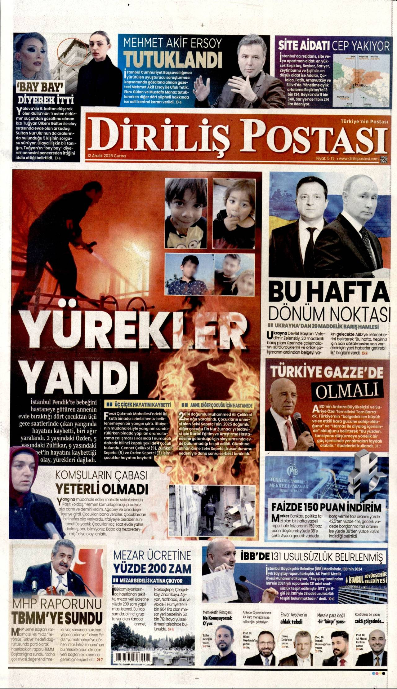 Diriliş Postası gazete manşeti 12 Aralık 2025 Cuma