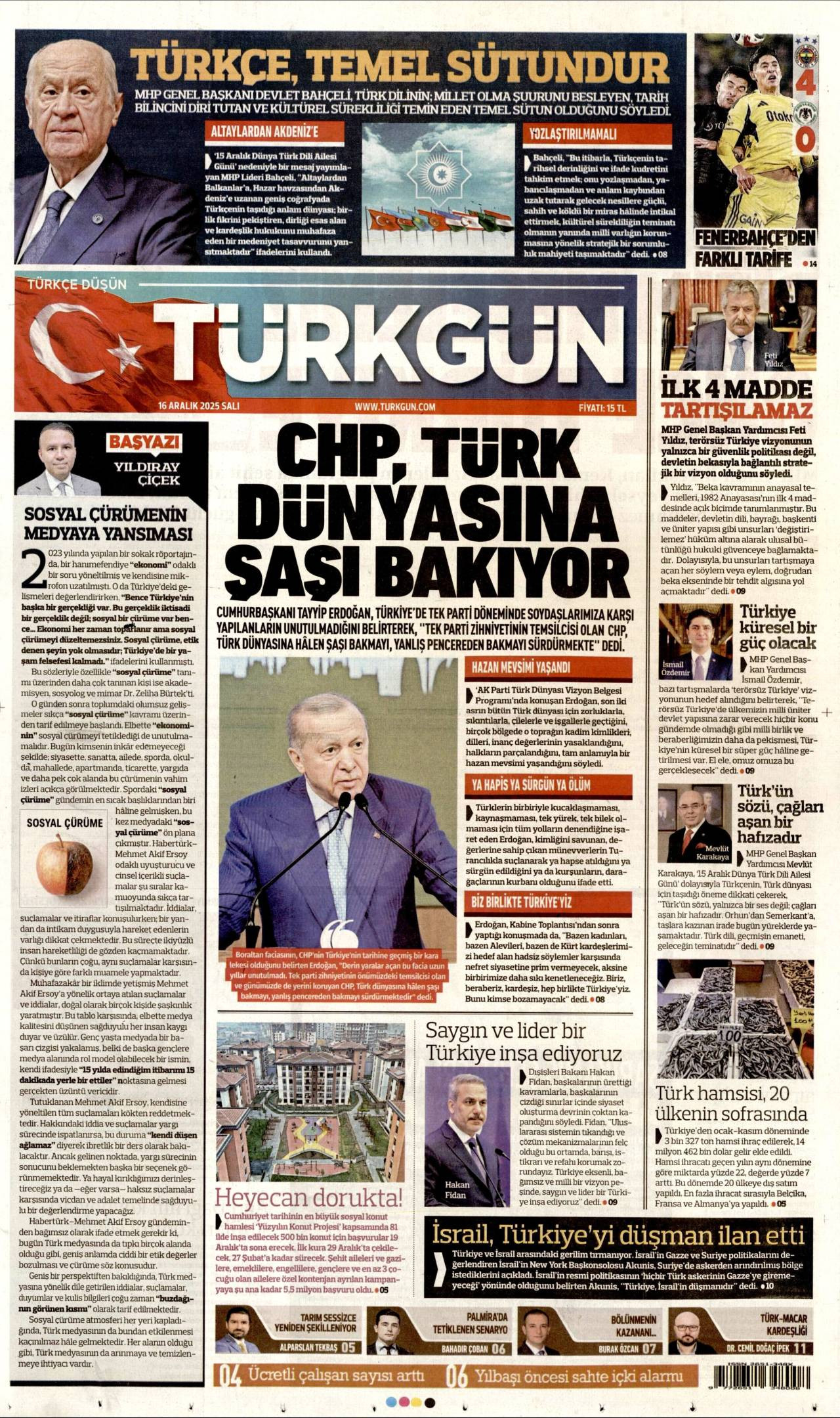 Türkgün gazete manşeti 16 Aralık 2025 Salı