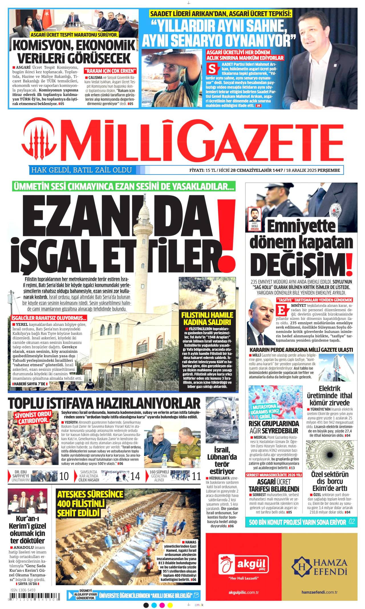 Milli Gazete gazete manşeti 18 Aralık 2025 Perşembe
