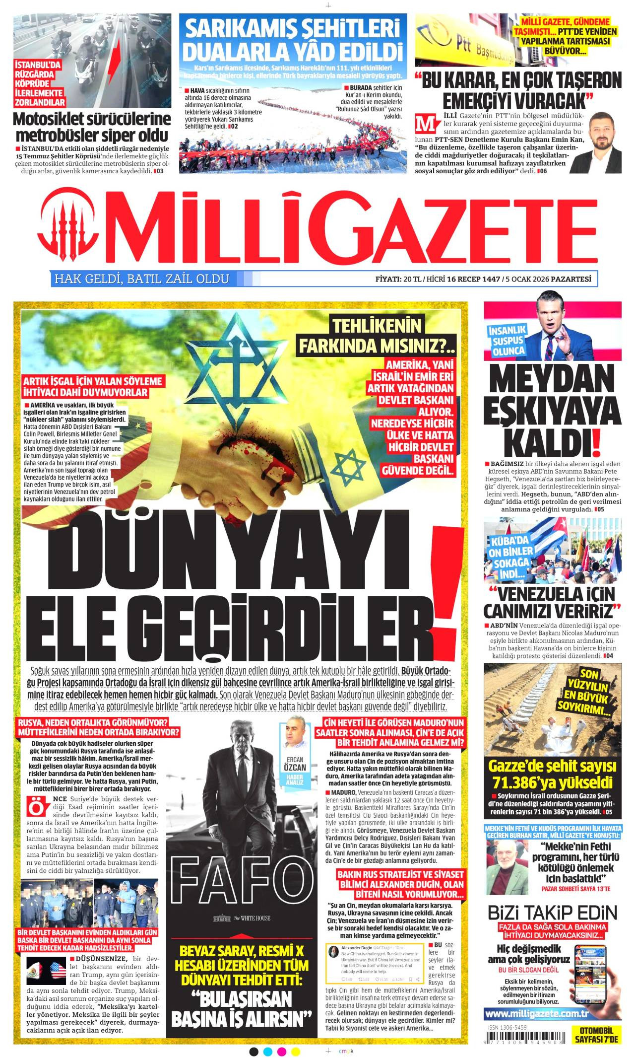 Milli Gazete gazete manşeti 05 Ocak 2026 Pazartesi