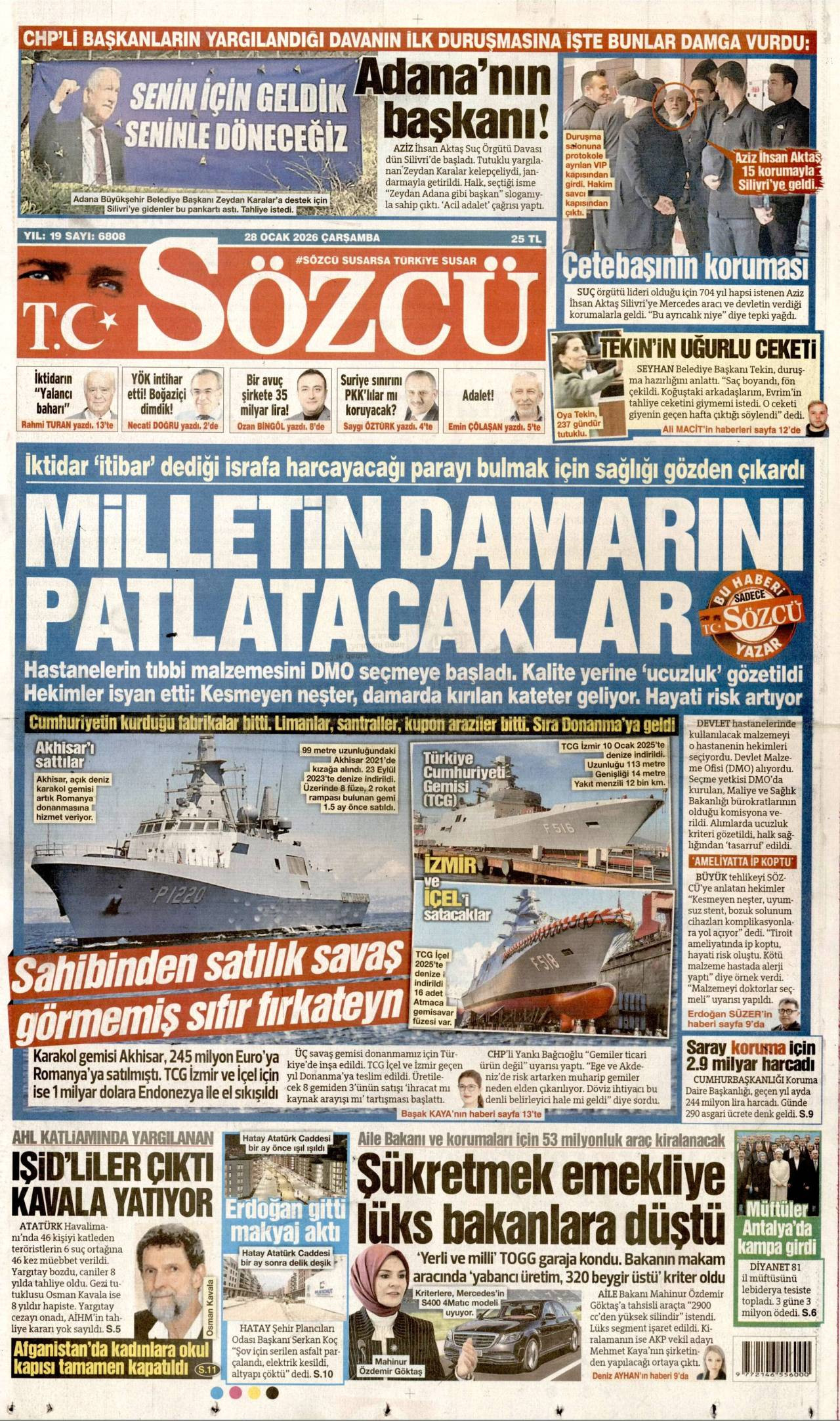Sözcü gazete manşeti 28 Ocak 2026 Çarşamba