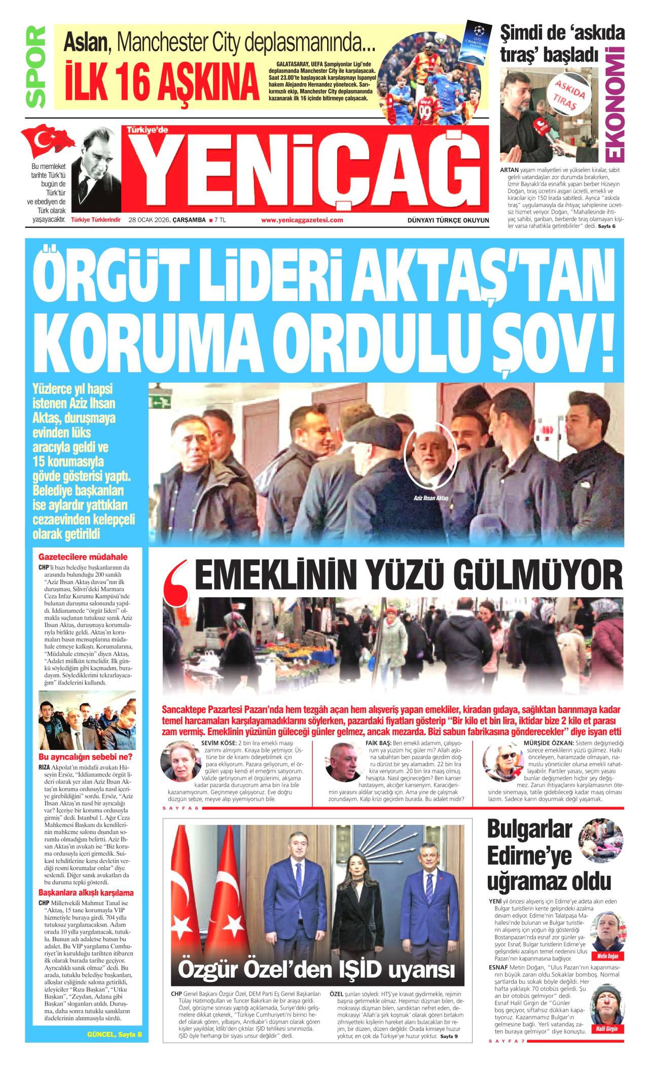 Yeniçağ gazete manşeti 28 Ocak 2026 Çarşamba