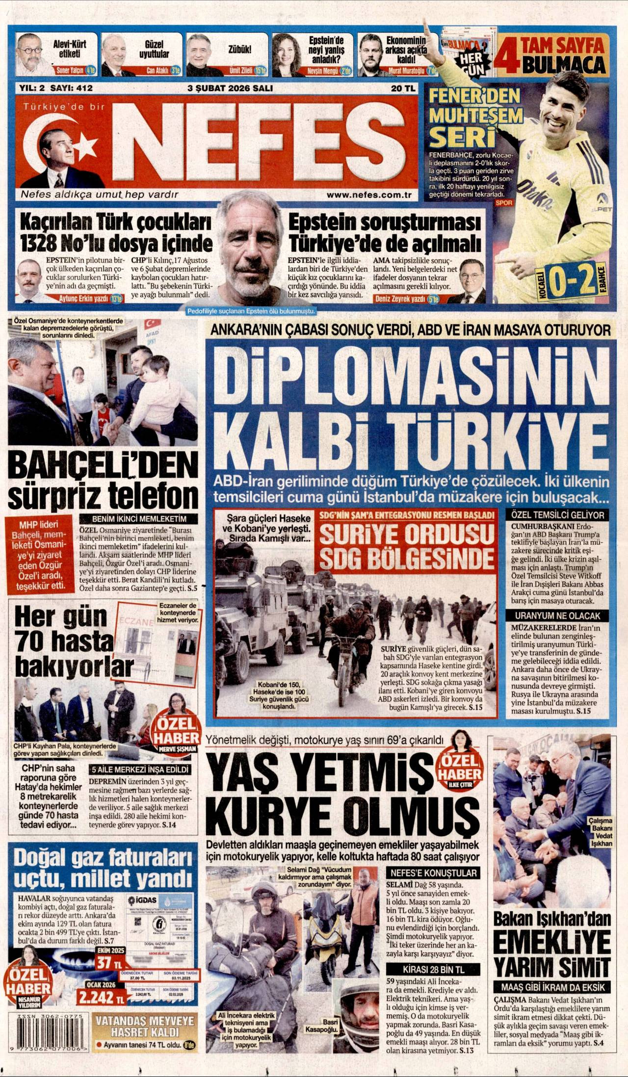 Nefes gazete manşeti 03 Şubat 2026 Salı