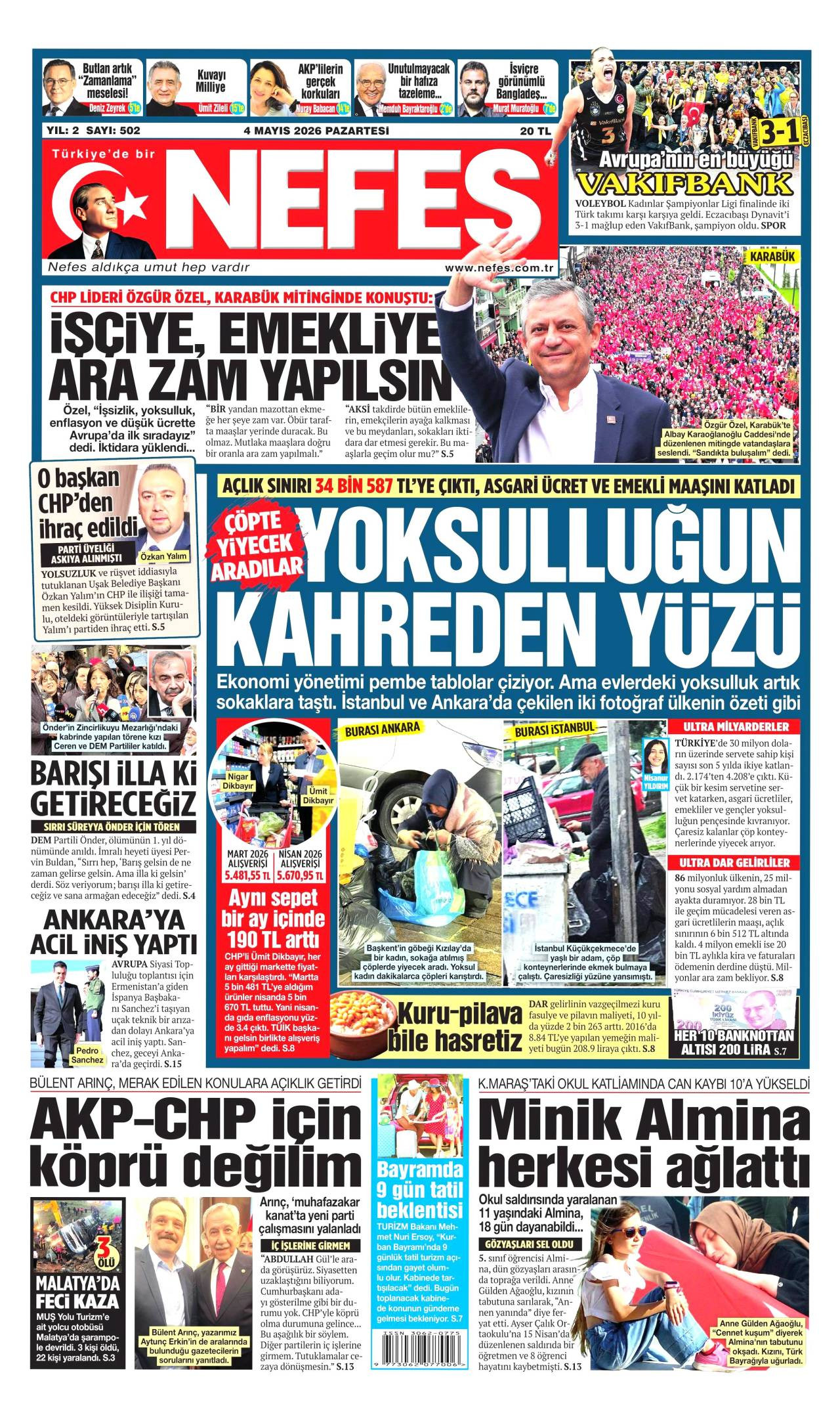 Nefes gazete manşeti 04 Mayıs 2026 Pazartesi