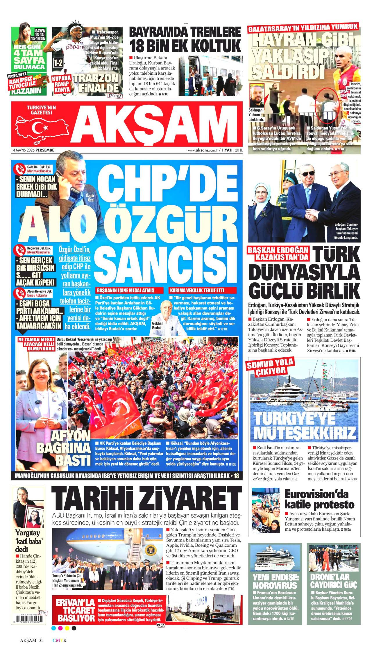 Akşam gazete manşeti 14 Mayıs 2026 Perşembe