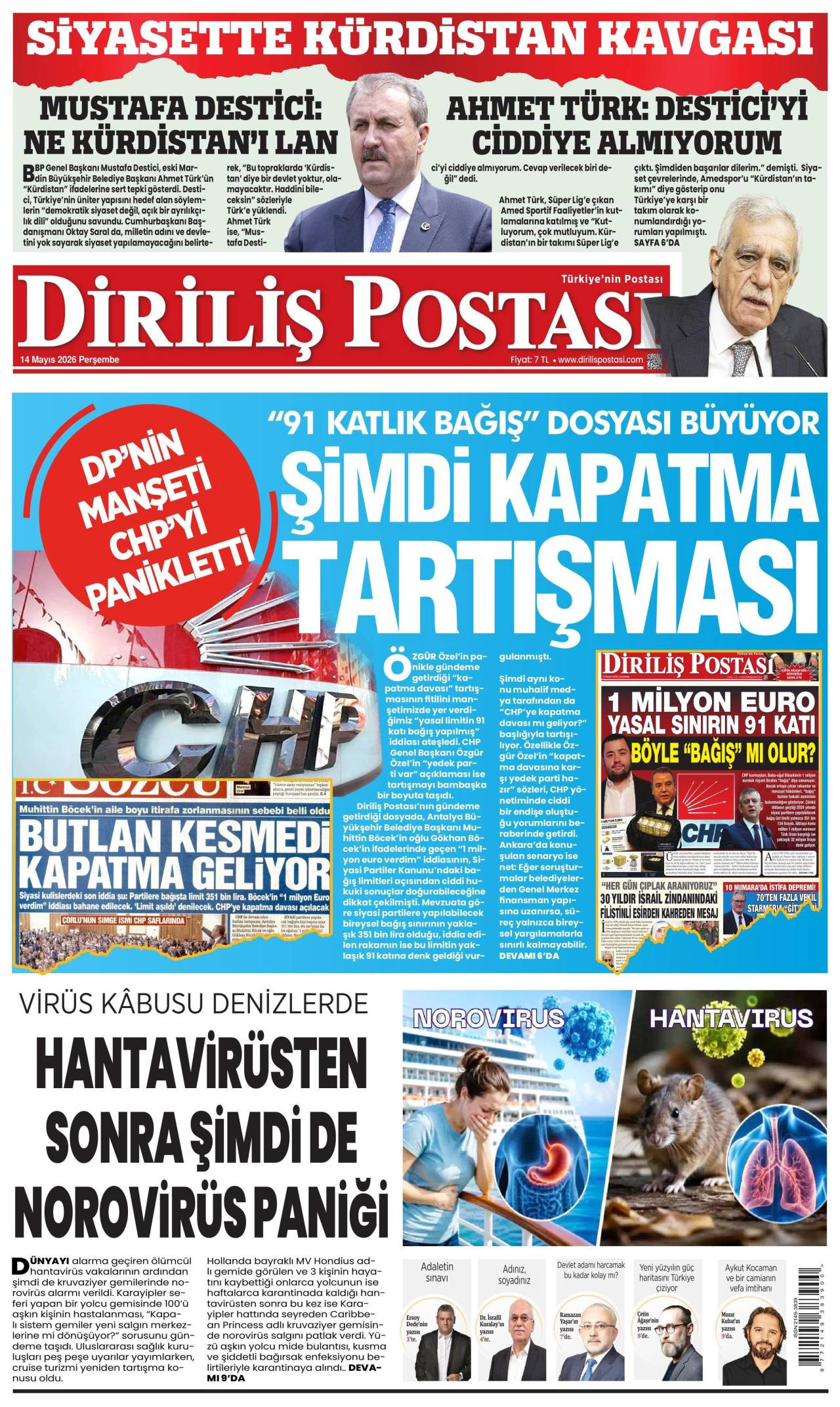 Diriliş Postası gazete manşeti 14 Mayıs 2026 Perşembe