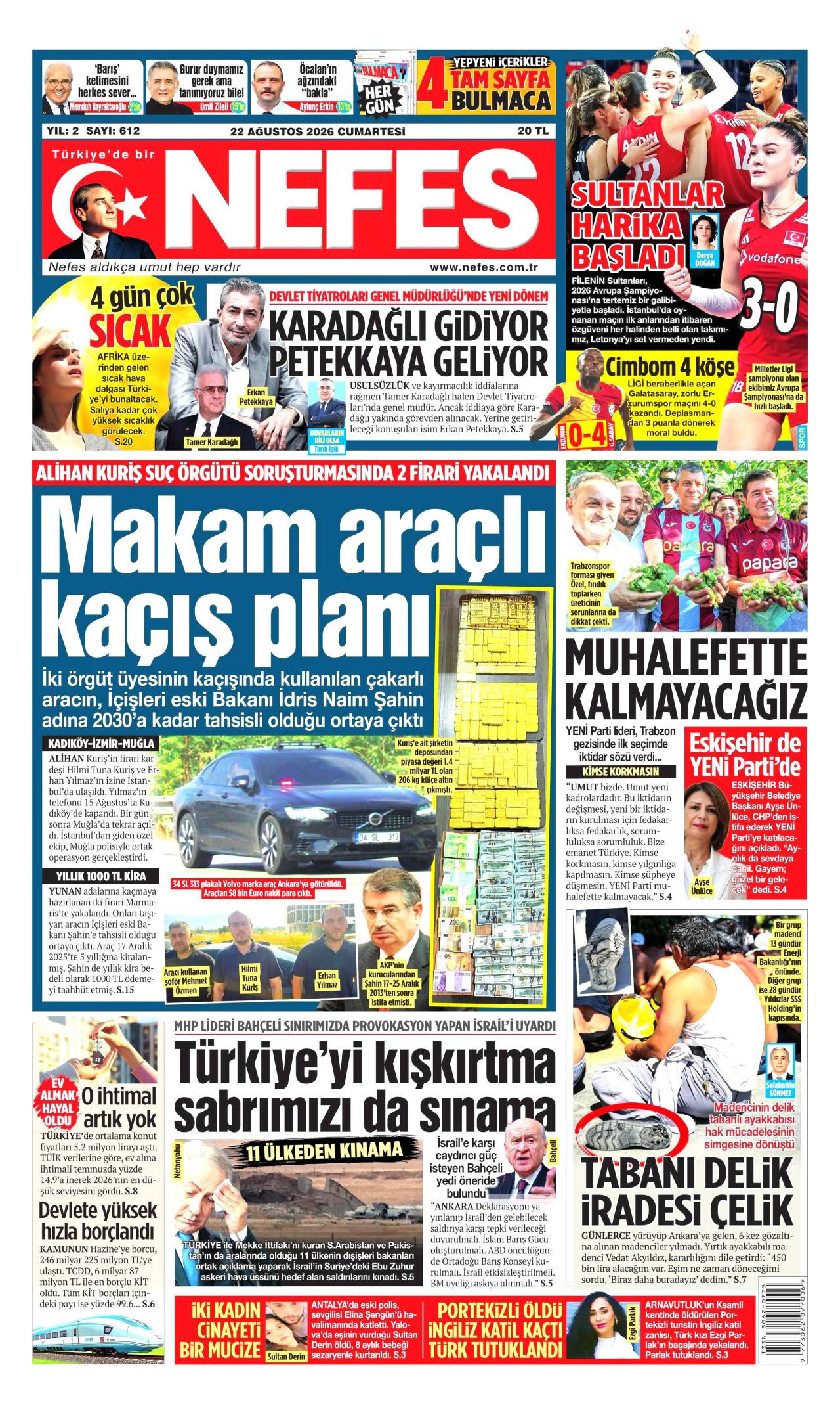 Nefes gazete manşeti 22 Ağustos 2026 Cumartesi