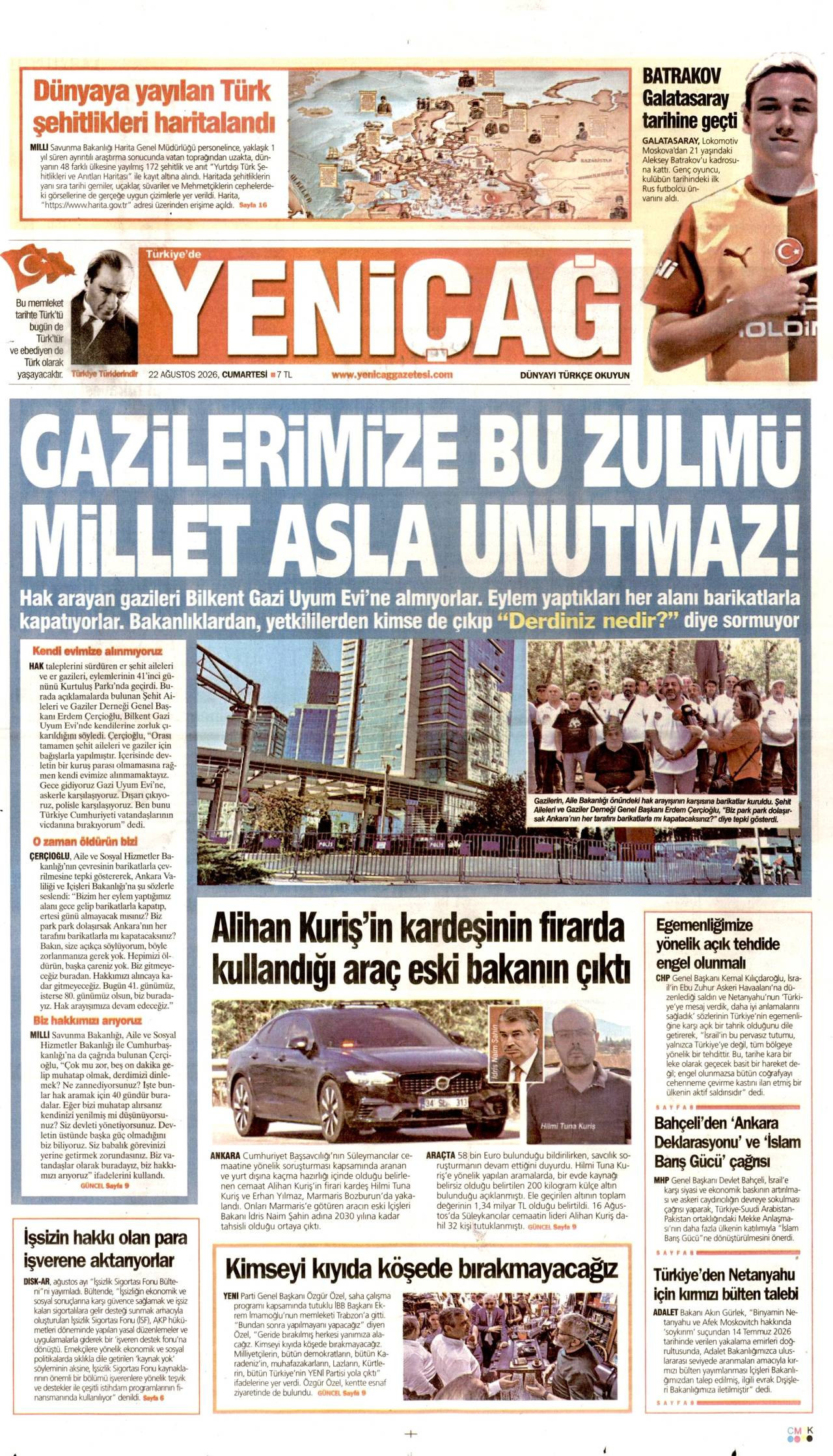 Yeniçağ gazete manşeti 22 Ağustos 2026 Cumartesi