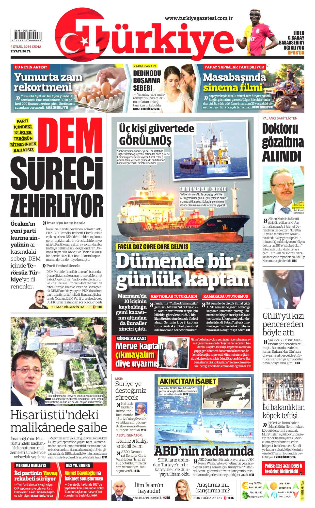 Türkiye Gazetesi Manşeti
