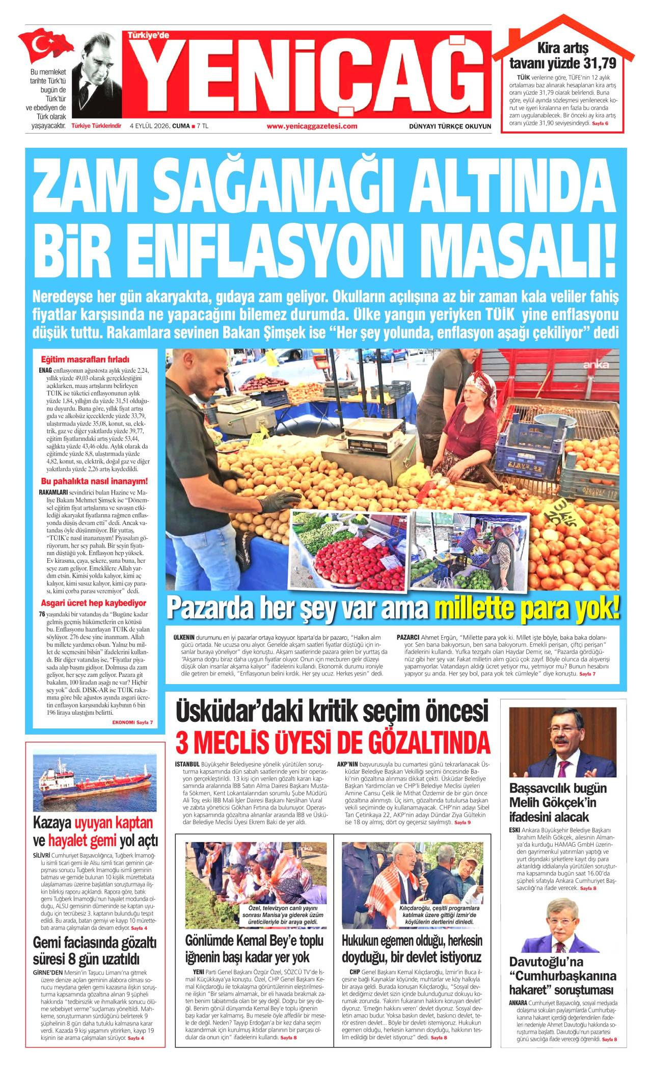 Yeniçağ Gazetesi Manşeti