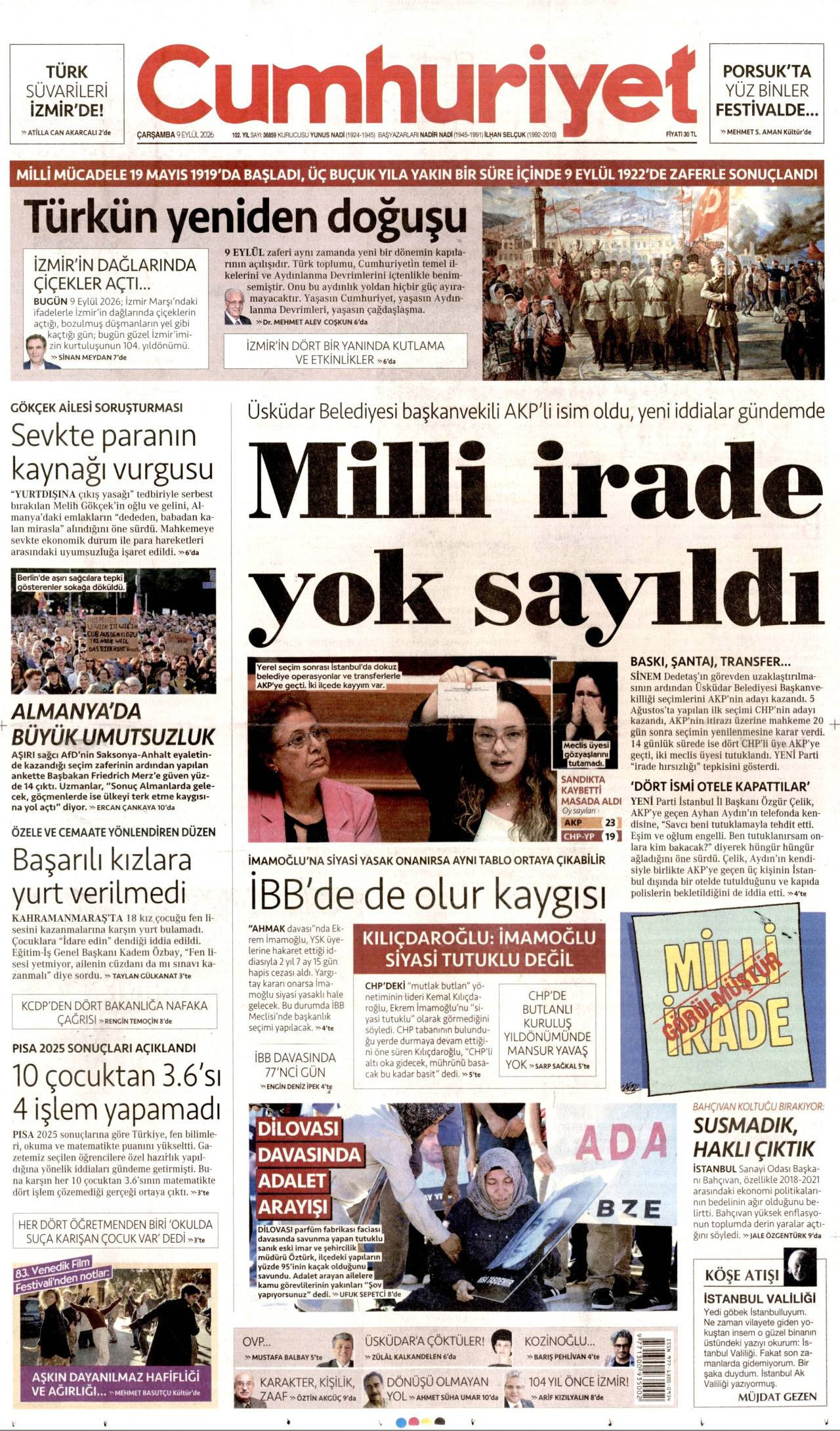 Cumhuriyet Gazetesi Manşeti